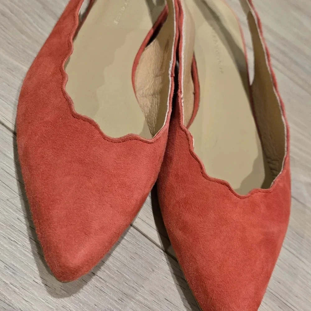 Anthropologie scalloped suede pointed toe slingback flats